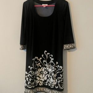 Loft Black With Flower Detail Long Sleeve Dress S